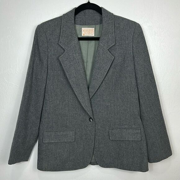 PENDLETON Virgin Wool Gray Single Breasted One Button Closure Blazer Size 10 - Picture 2 of 12